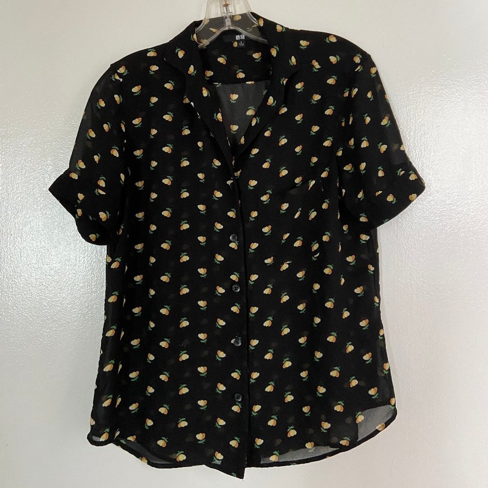 Uniqlo Abstract Floral Sheer Button Up SMALL